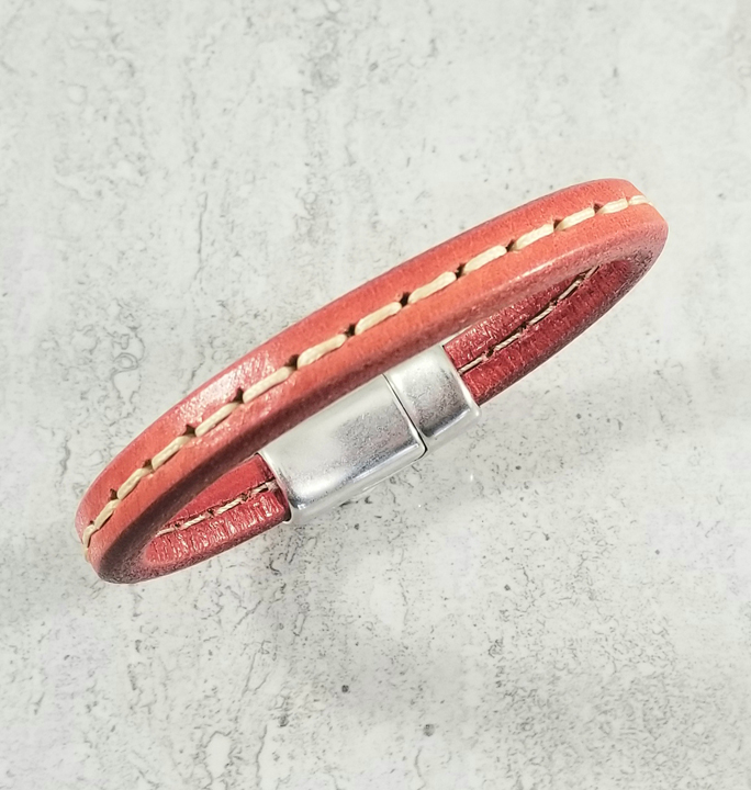 Red Stitched Leather Bracelet