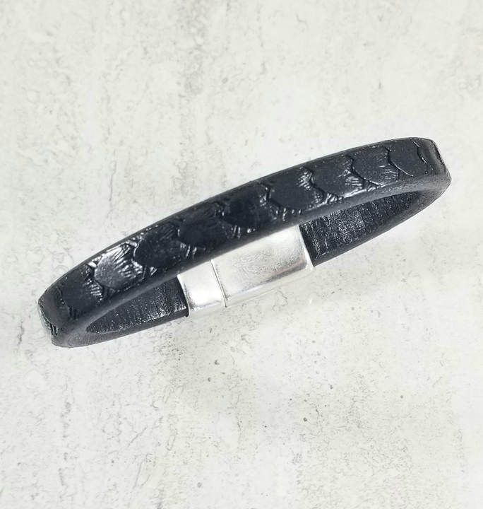 Scalloped Black Leather Bracelet