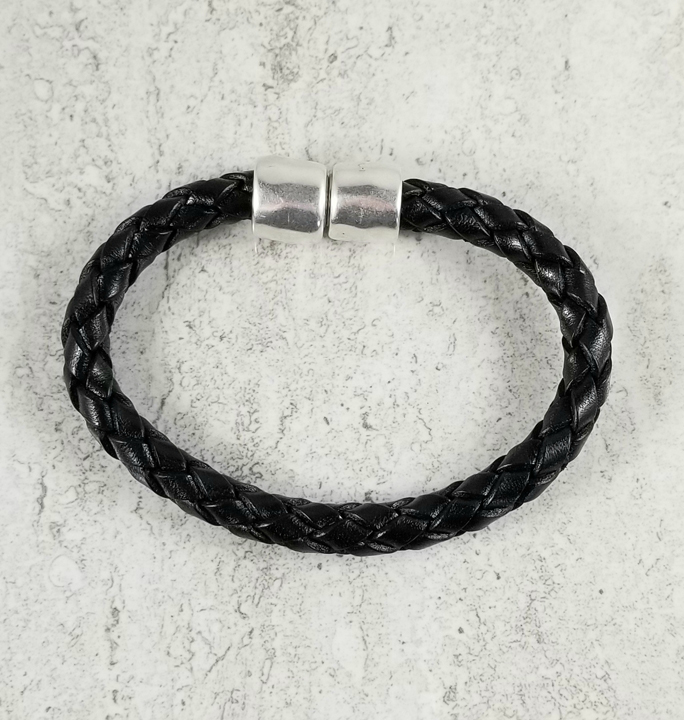 Black Braided Italian Leather Bracelet